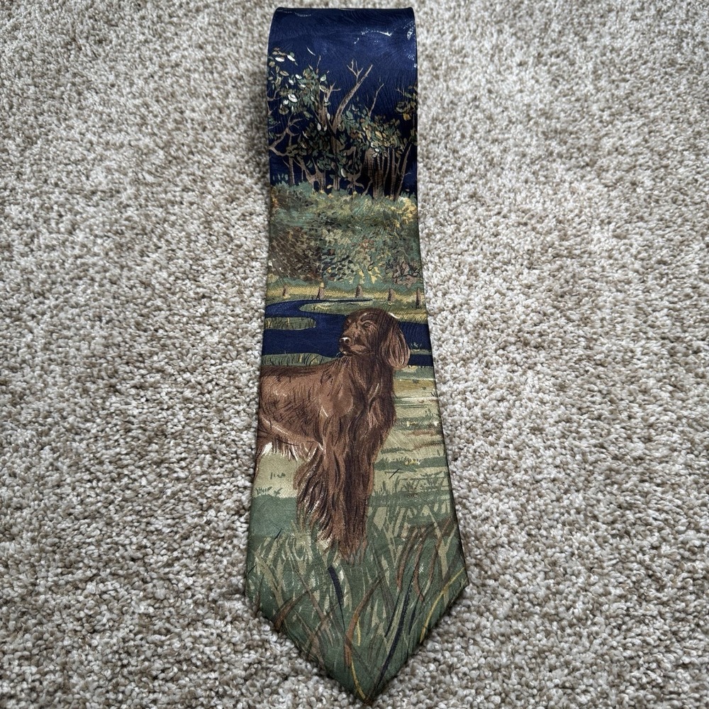 Van Heusen‎ 417 Mens Irish Setter Scenery Made In USA Italian Silk Tie